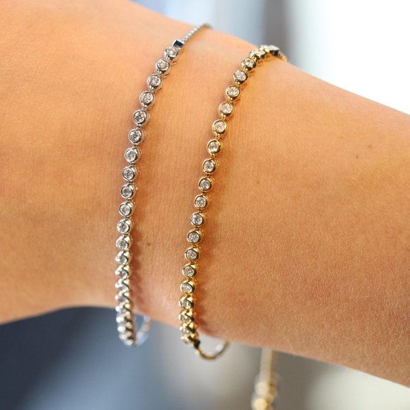 Rachel Koen Bezel Set Diamond Tennis Sliding Bracelet 14K White Gold 0.68Cttw - Picture 2 of 5